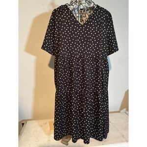 Cherfly Black White Polka Dot V-Neck Tiered Babydoll Dress Womens Large L